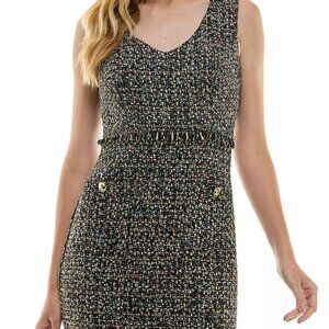 City Studios Juniors' Metallic Boucle Sheath Dress - Black Comb Size 1/2 , NWT